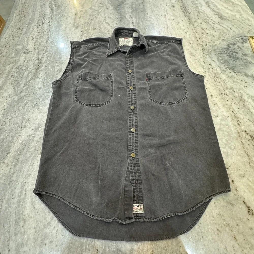 VTG 1996 Levi's Red Tab Black Denim Shirt Vest Mens Sz M Oversized Grunge Biker